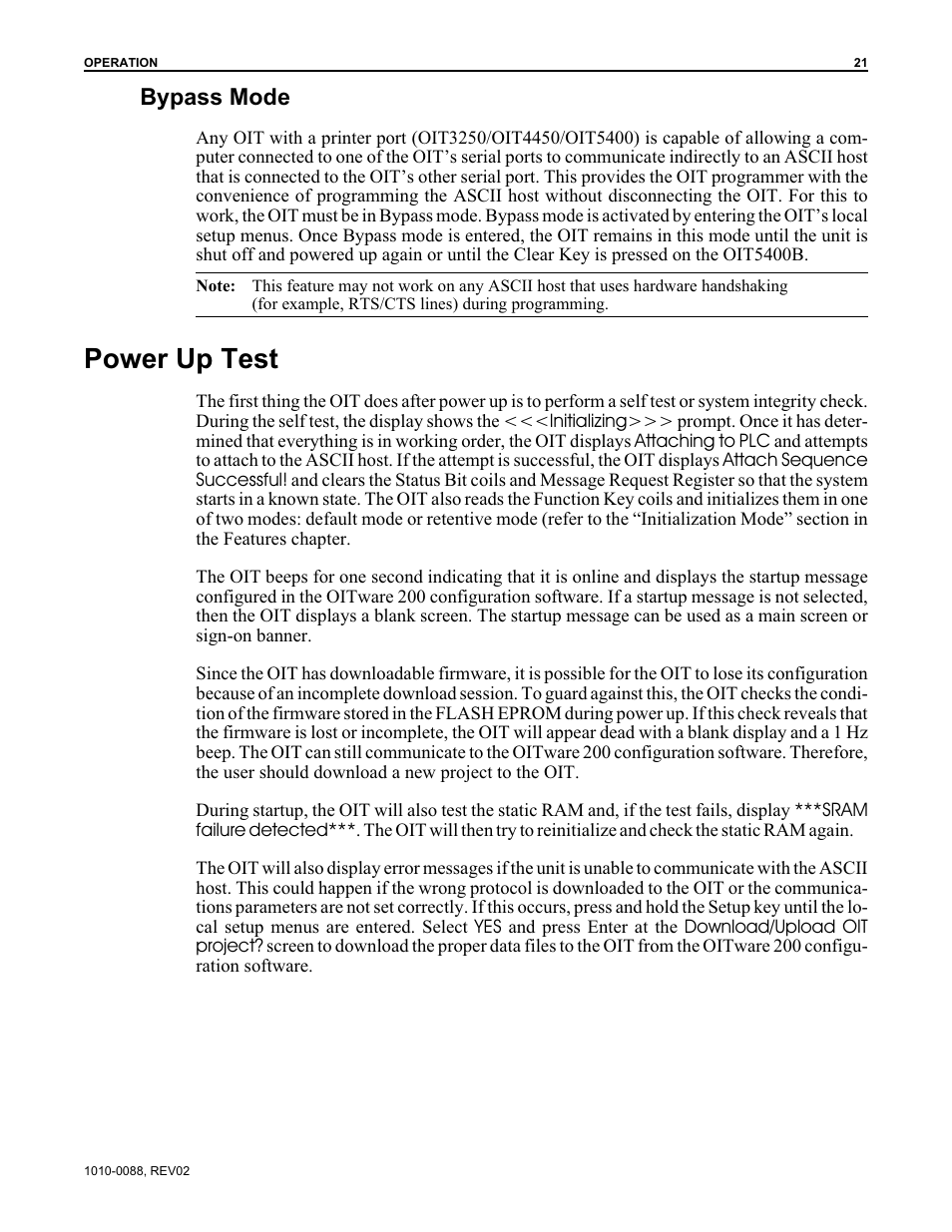 Power up test, Bypass mode | Maple Systems OIT Family (ASCII) User Manual | Page 22 / 61