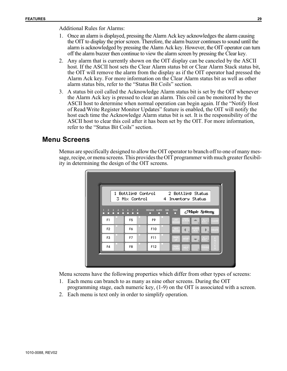 Menu screens | Maple Systems OIT Family (ASCII) User Manual | Page 30 / 61