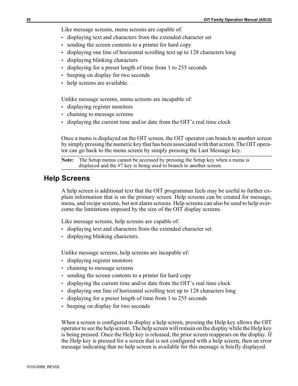Help screens | Maple Systems OIT Family (ASCII) User Manual | Page 31 / 61