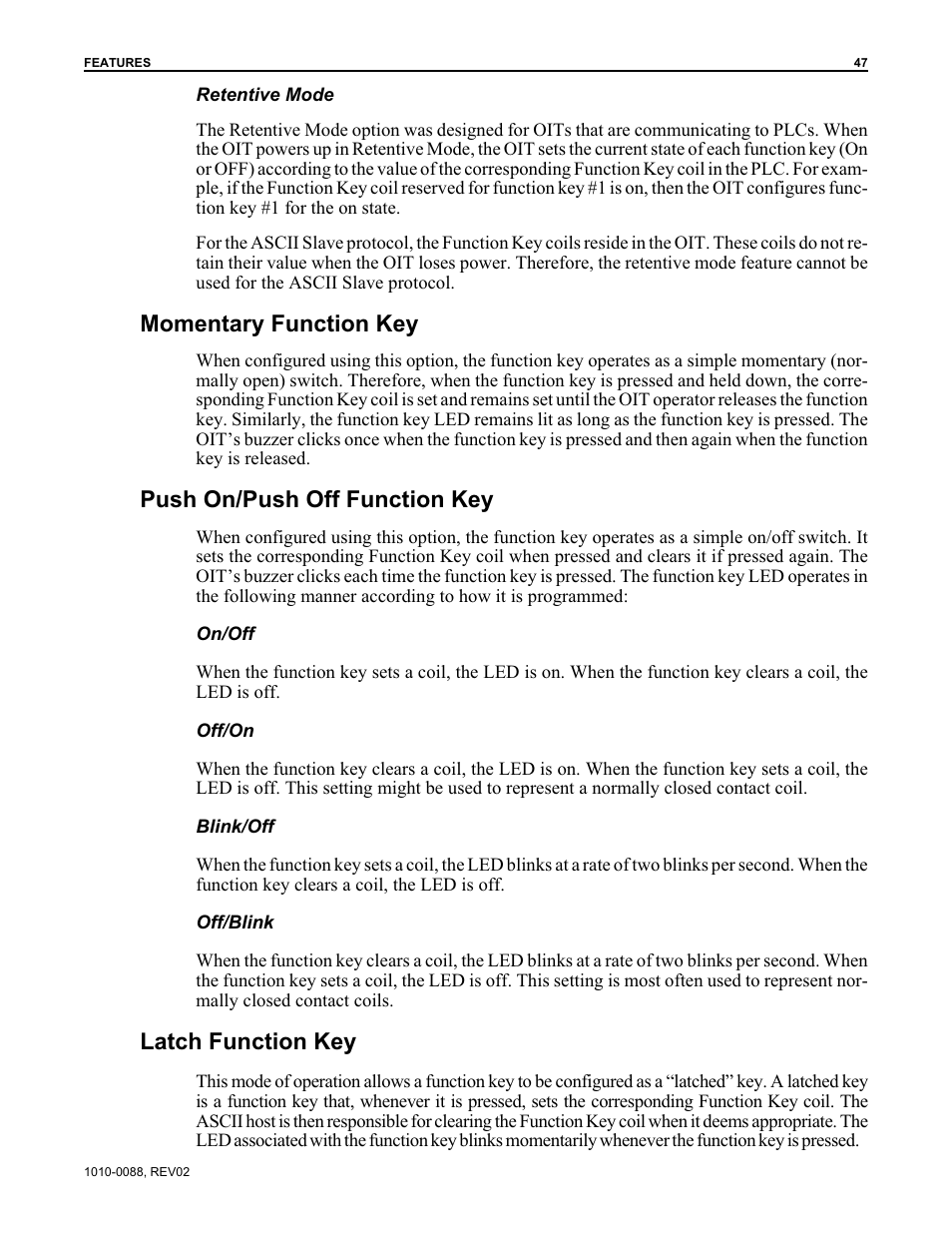 Momentary function key, Push on/push off function key, Latch function key | Maple Systems OIT Family (ASCII) User Manual | Page 48 / 61