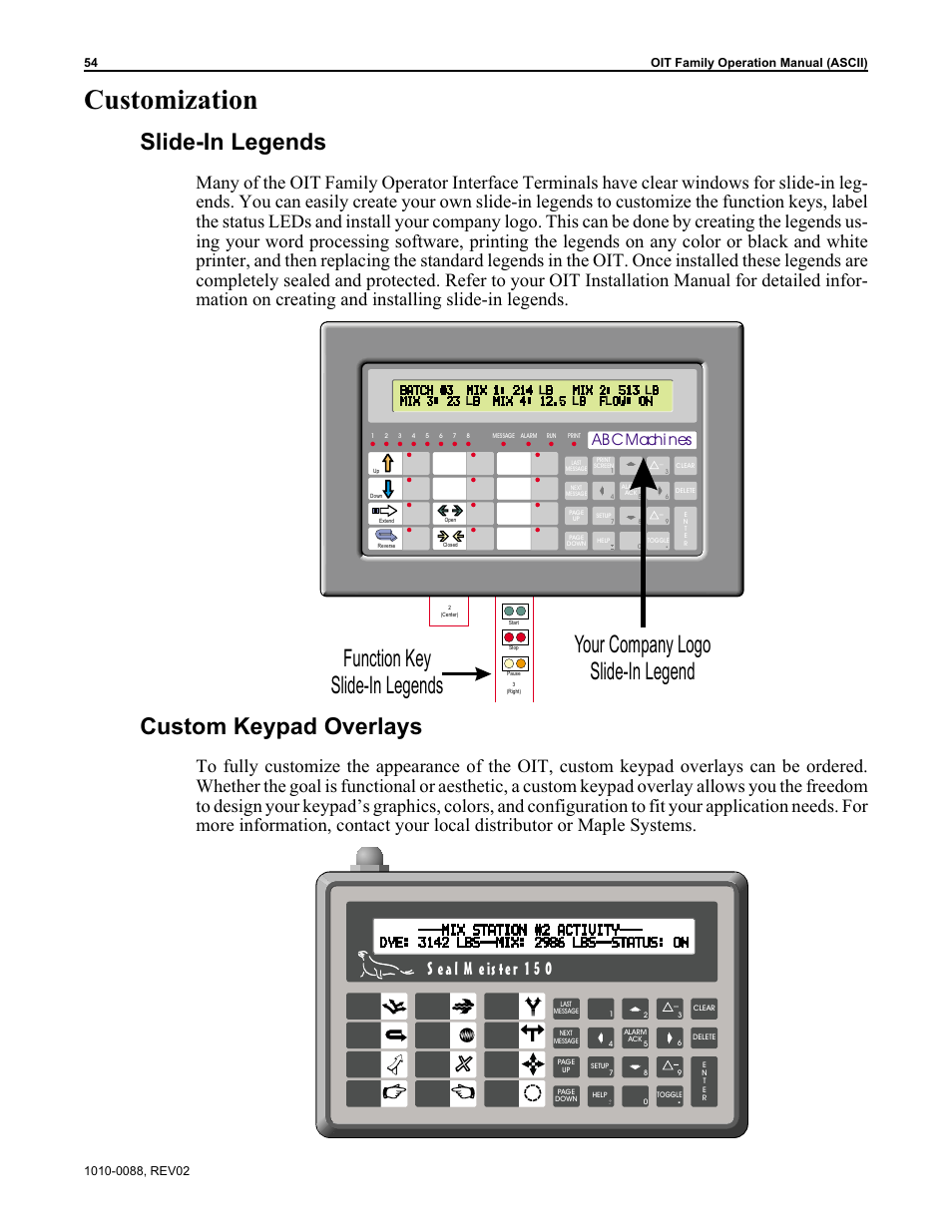 Customization, Slide-in legends, Custom keypad overlays | Abcmachi nes | Maple Systems OIT Family (ASCII) User Manual | Page 55 / 61