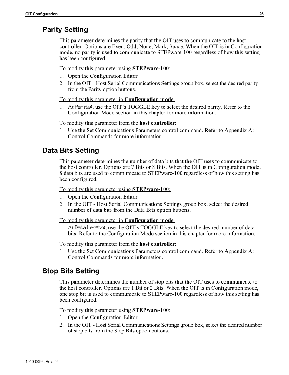 Parity setting, Data bits setting, Stop bits setting | Maple Systems STEPware-100 User Manual | Page 28 / 93