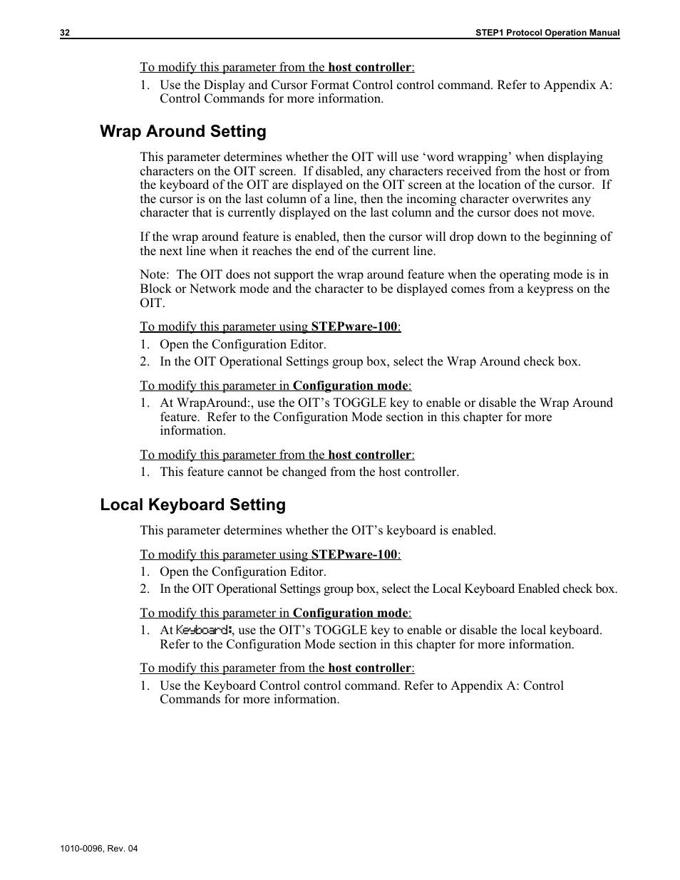 Wrap around setting, Local keyboard setting | Maple Systems STEPware-100 User Manual | Page 35 / 93