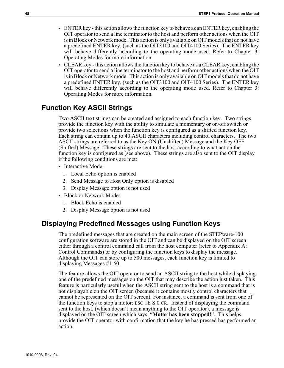 Function key ascii strings, Displaying predefined messages using function keys | Maple Systems STEPware-100 User Manual | Page 51 / 93