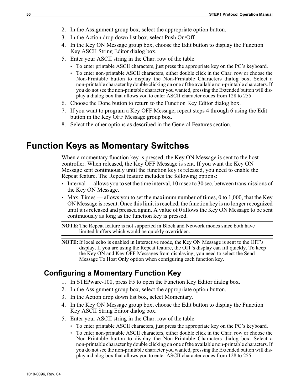 Function keys as momentary switches, Configuring a momentary function key | Maple Systems STEPware-100 User Manual | Page 53 / 93