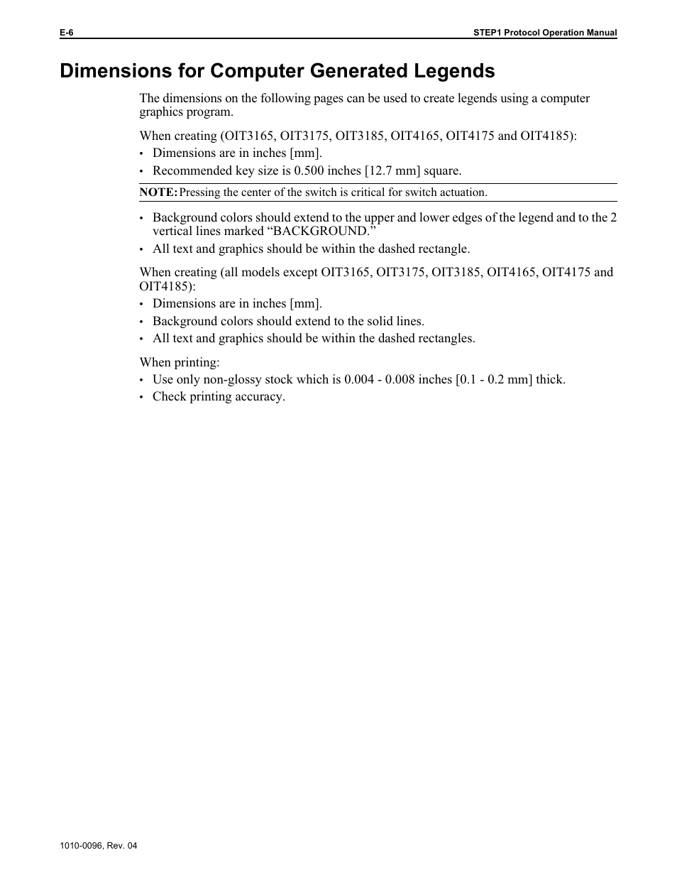 Dimensions for computer generated legends | Maple Systems STEPware-100 User Manual | Page 83 / 93