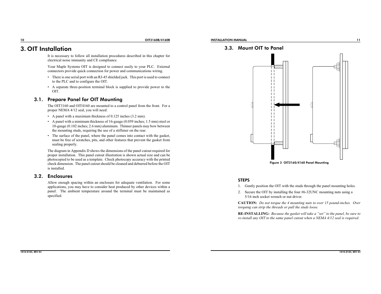 Oit installation | Maple Systems OIT4160B User Manual | Page 10 / 10