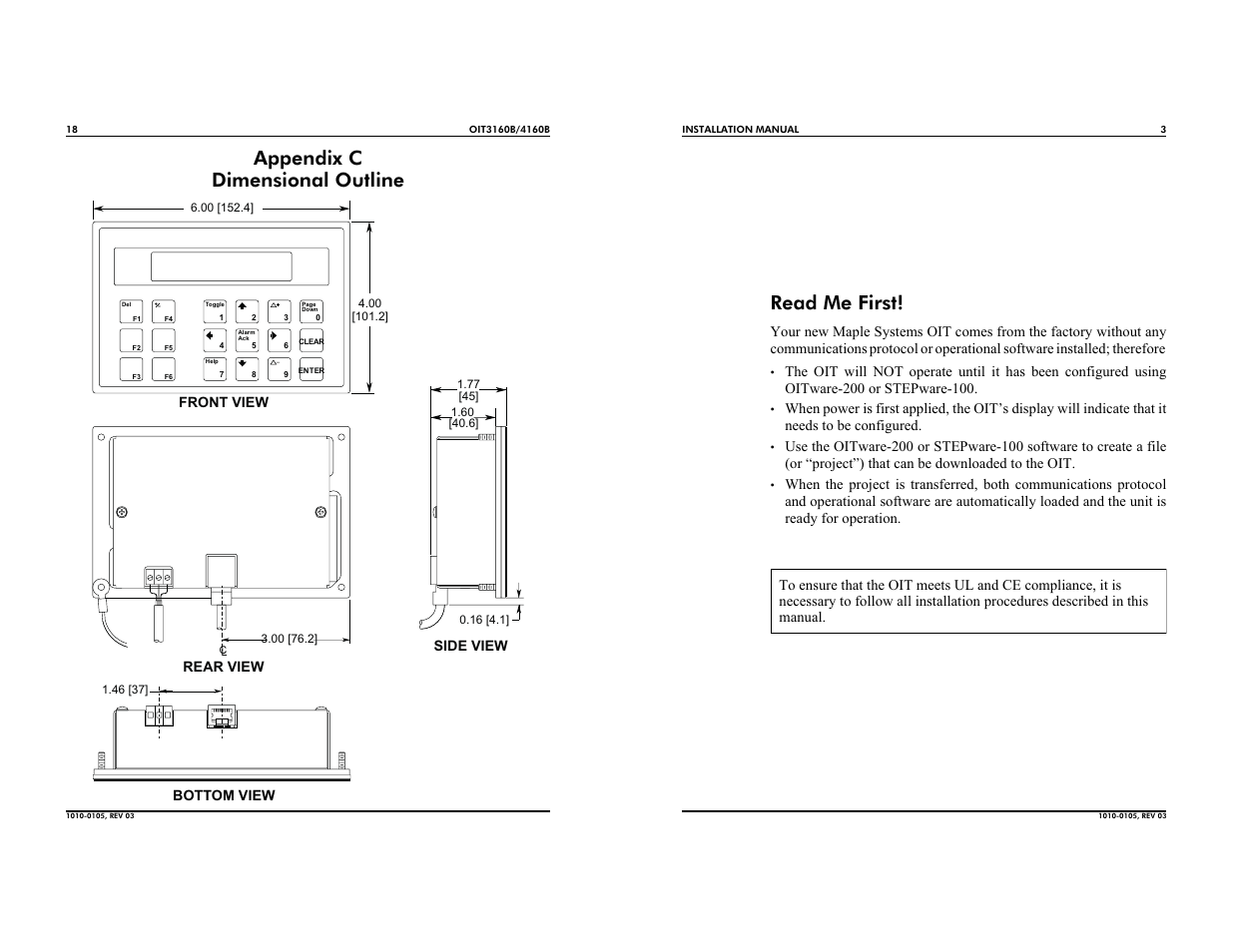 Appendix c dimensional outline, Read me first | Maple Systems OIT4160B User Manual | Page 3 / 10