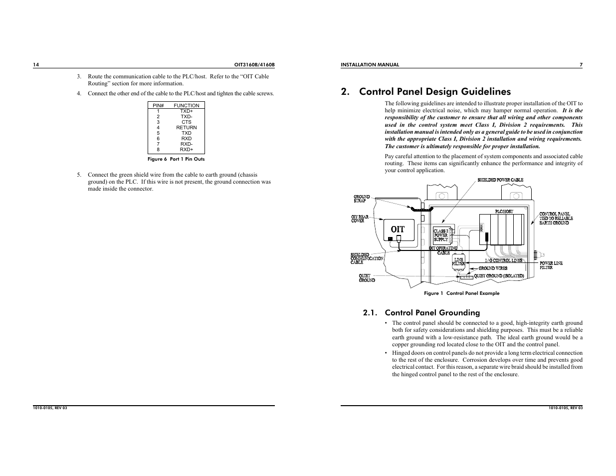 Control panel design guidelines, Control panel grounding | Maple Systems OIT4160B User Manual | Page 7 / 10