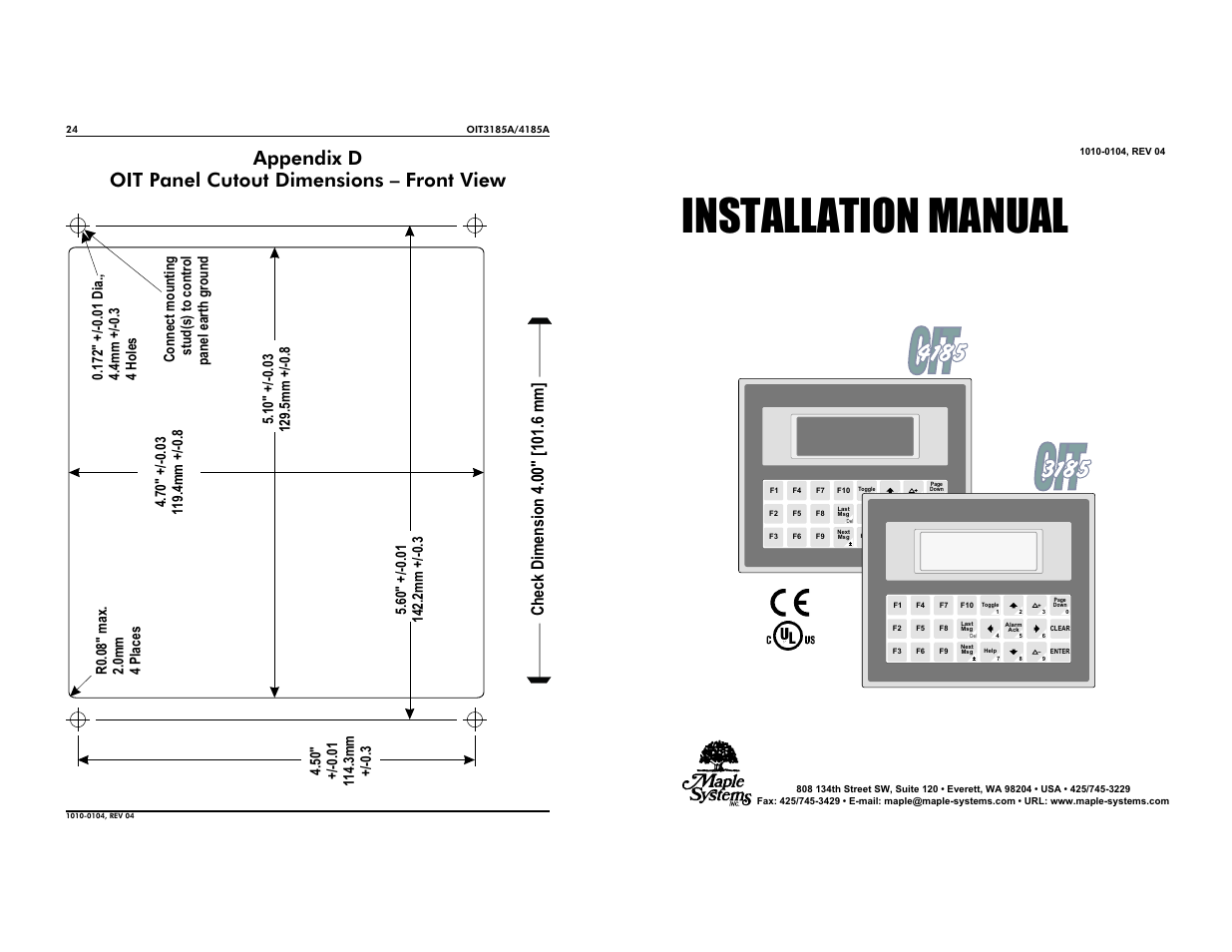 Maple Systems OIT4185A User Manual | 12 pages