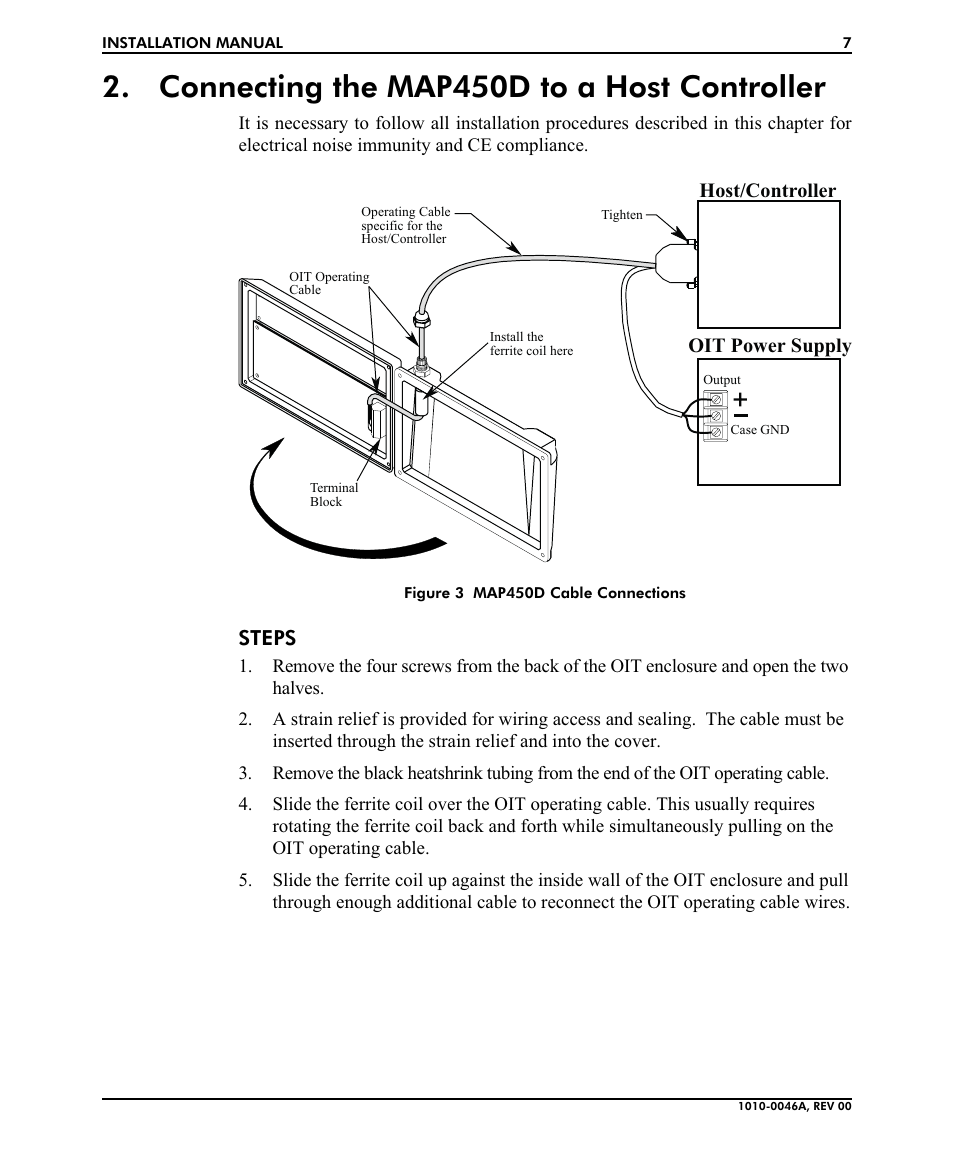 Con necting the map450d to a host con trol ler 7, Connecting the map450d to a host controller, Steps | Oit power supply, Host/controller | Maple Systems MAP450D User Manual | Page 7 / 20