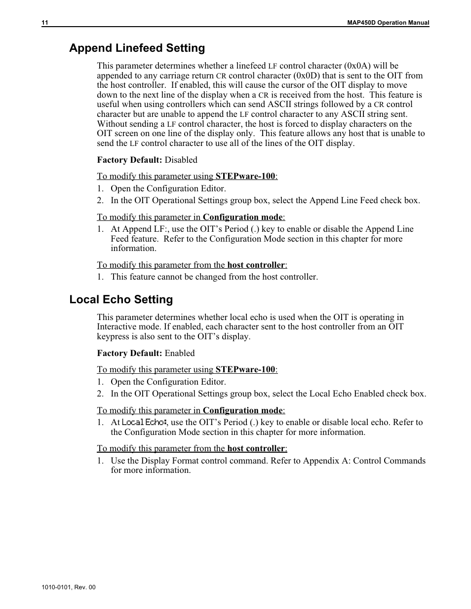 Ap pend line feed set ting 11, Lo cal echo set ting 11, Append linefeed setting 11 | Local echo setting 11, Append linefeed setting, Local echo setting | Maple Systems MAP450D User Manual | Page 12 / 46