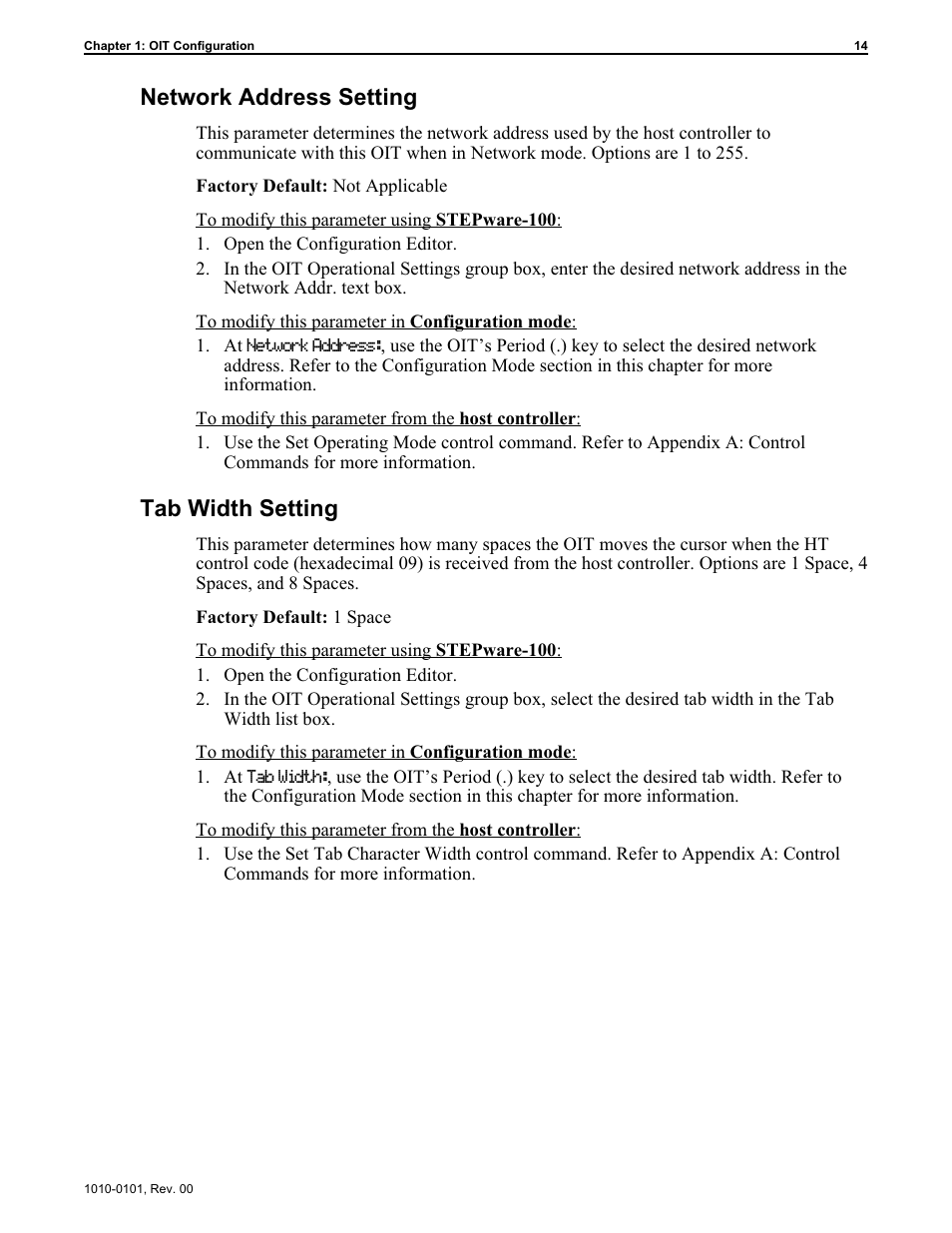 Net work ad dress set ting 14, Tab width set ting 14, Network address setting 14 | Tab width setting 14, Network address setting, Tab width setting | Maple Systems MAP450D User Manual | Page 15 / 46