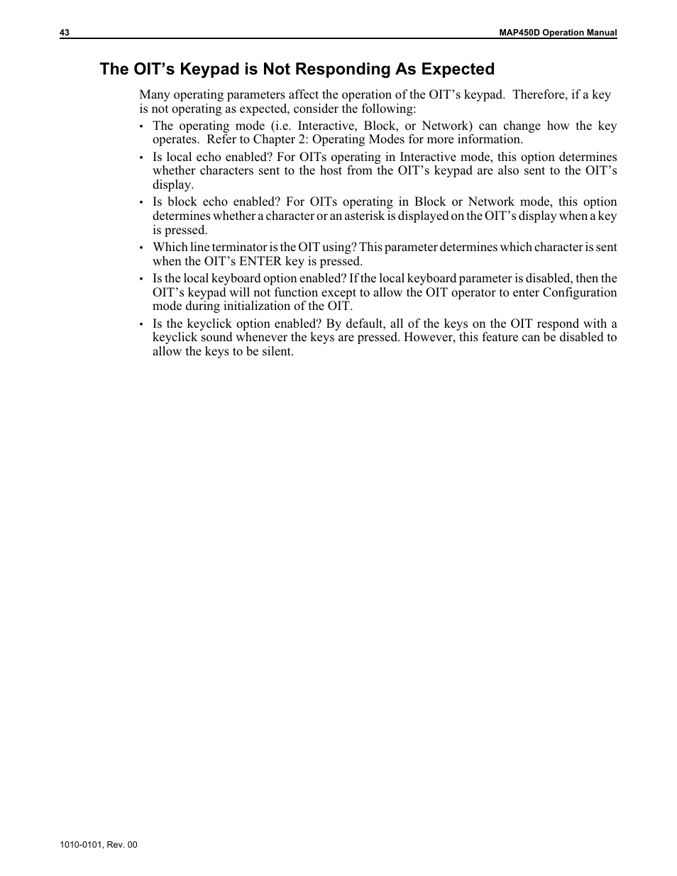 The oit’s keypad is not responding as expected | Maple Systems MAP450D User Manual | Page 44 / 46