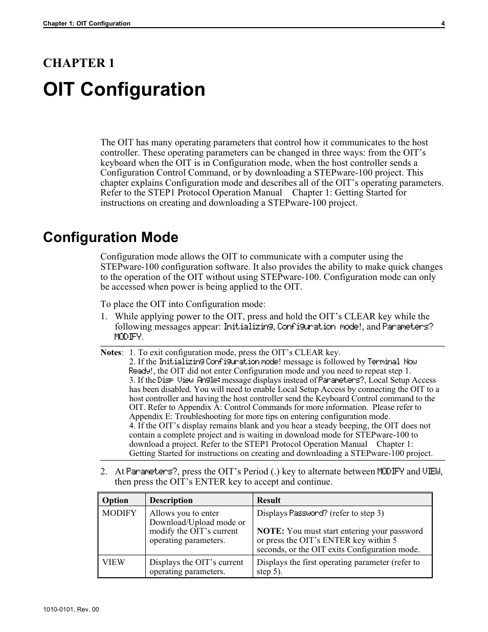 Chap ter 1: oit con fig u ra tion 4, Con fig u ra tion mode 4, Configuration 4 | Configuration mode 4, Local setup mode 4, Oit configuration, Configuration mode, Chapter 1 | Maple Systems MAP450D User Manual | Page 5 / 46