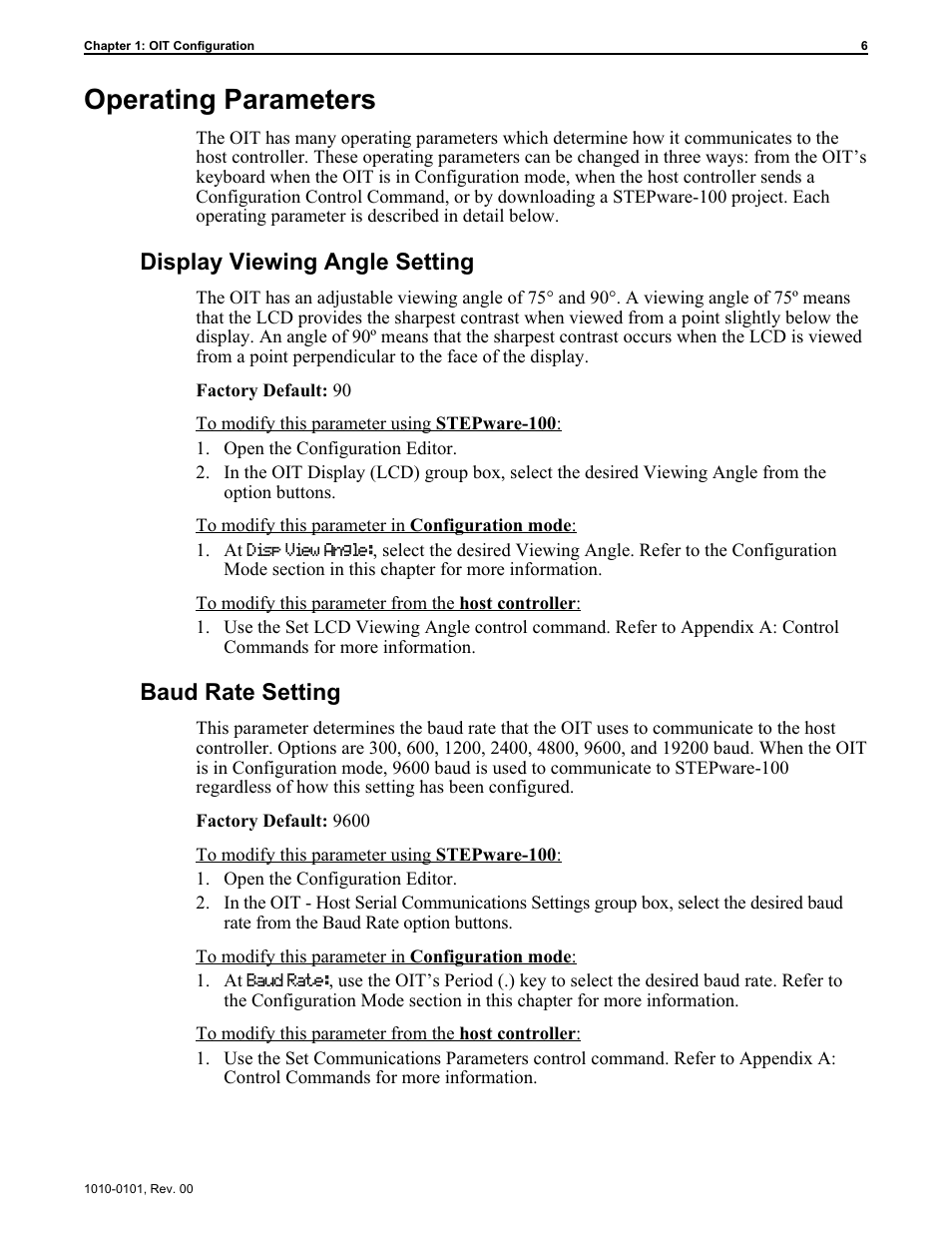 Op er ating pa ram e ters 6, Dis play viewing an gle set ting 6, Baud rate set ting 6 | Baud rate setting 6, Display viewing angle setting 6, Operating parameters, Display viewing angle setting, Baud rate setting | Maple Systems MAP450D User Manual | Page 7 / 46