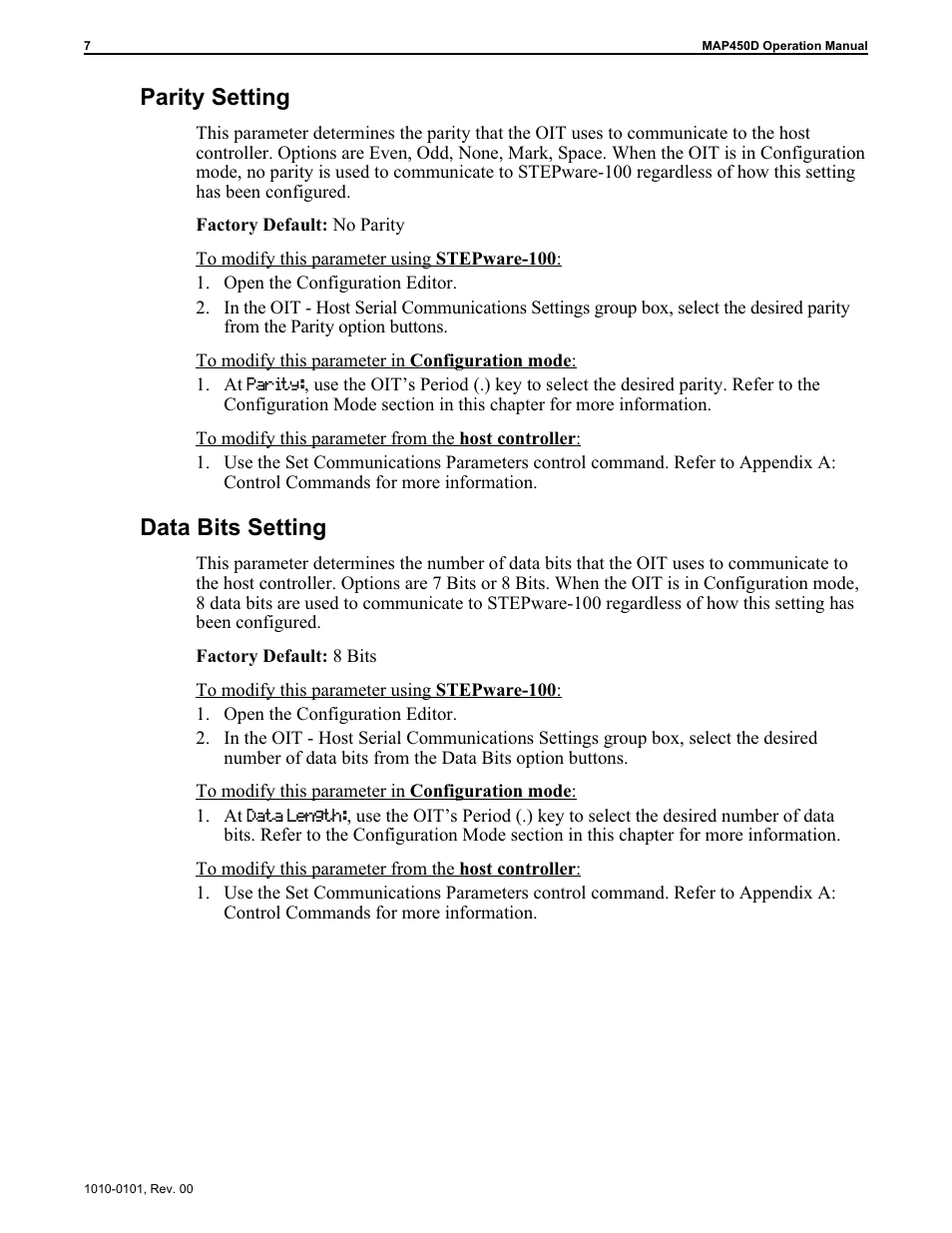 Par ity set ting 7, Data bits set ting 7, Data bits setting 7 | Parity setting 7, Parity setting, Data bits setting | Maple Systems MAP450D User Manual | Page 8 / 46