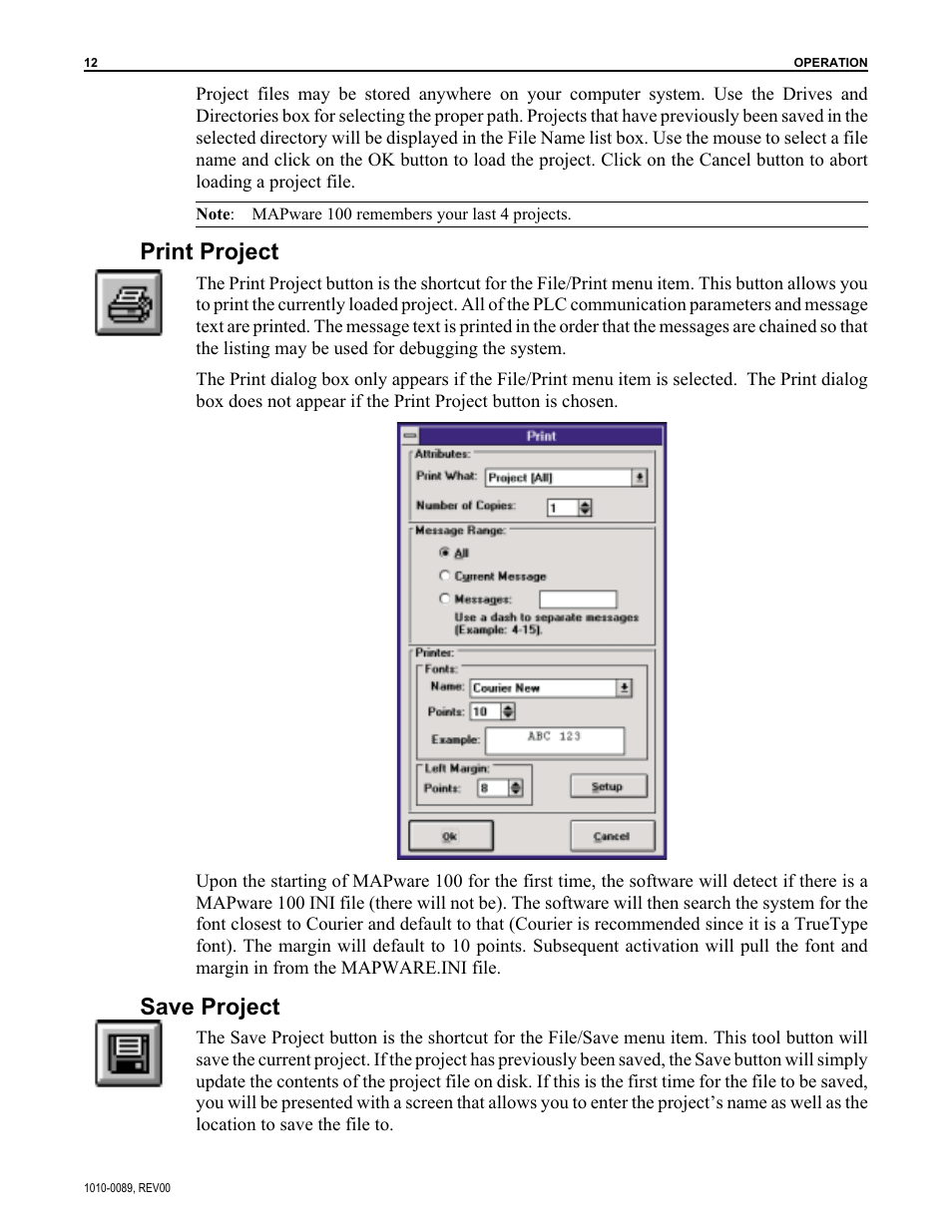 Print project, Save project | Maple Systems MAPware-100 User Manual | Page 13 / 34