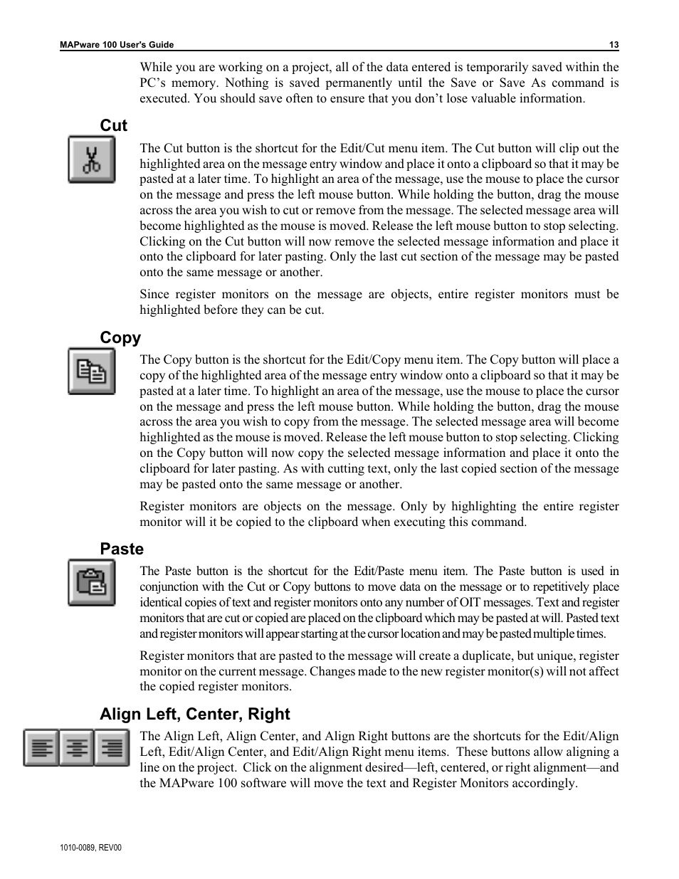 Copy, Paste, Align left, center, right | Maple Systems MAPware-100 User Manual | Page 14 / 34