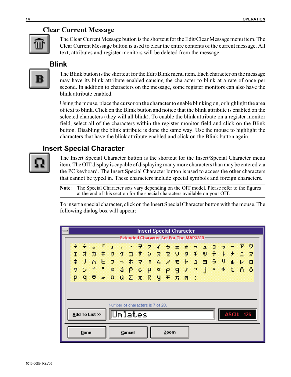 Clear current message, Blink, Insert special character | Maple Systems MAPware-100 User Manual | Page 15 / 34