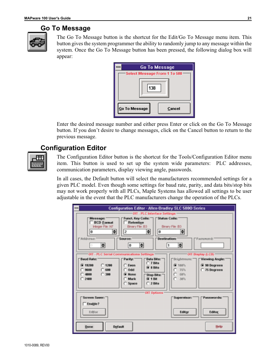 Go to message, Configuration editor | Maple Systems MAPware-100 User Manual | Page 22 / 34