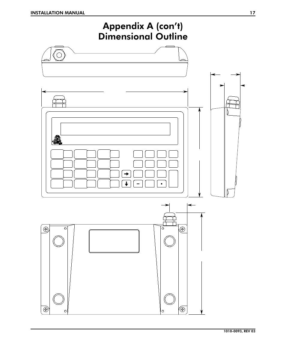 Appendix a (con’t) dimensional outline, Rear view front view, Side view top view | Maple Systems MAP460D User Manual | Page 17 / 19