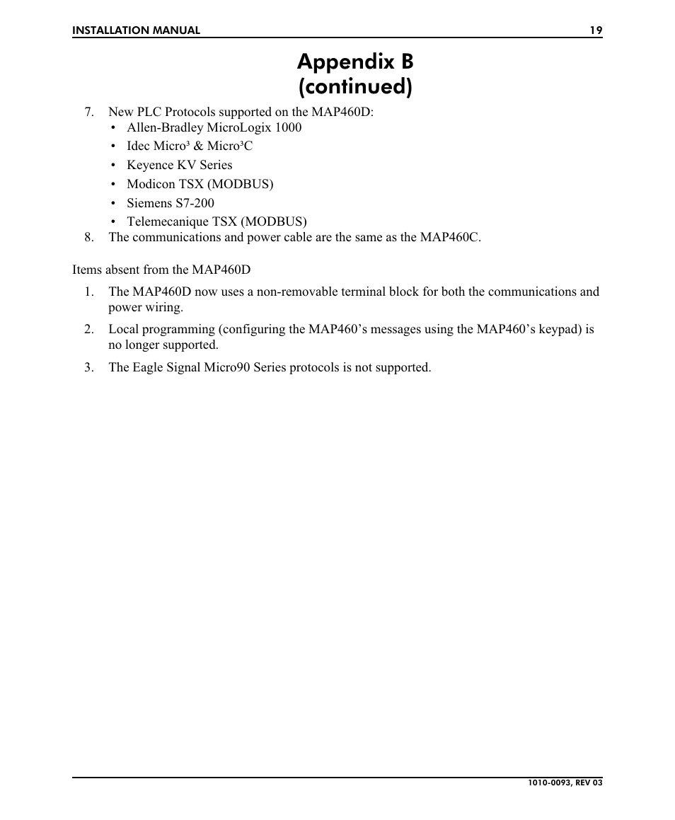 Appendix b (continued) | Maple Systems MAP460D User Manual | Page 19 / 19