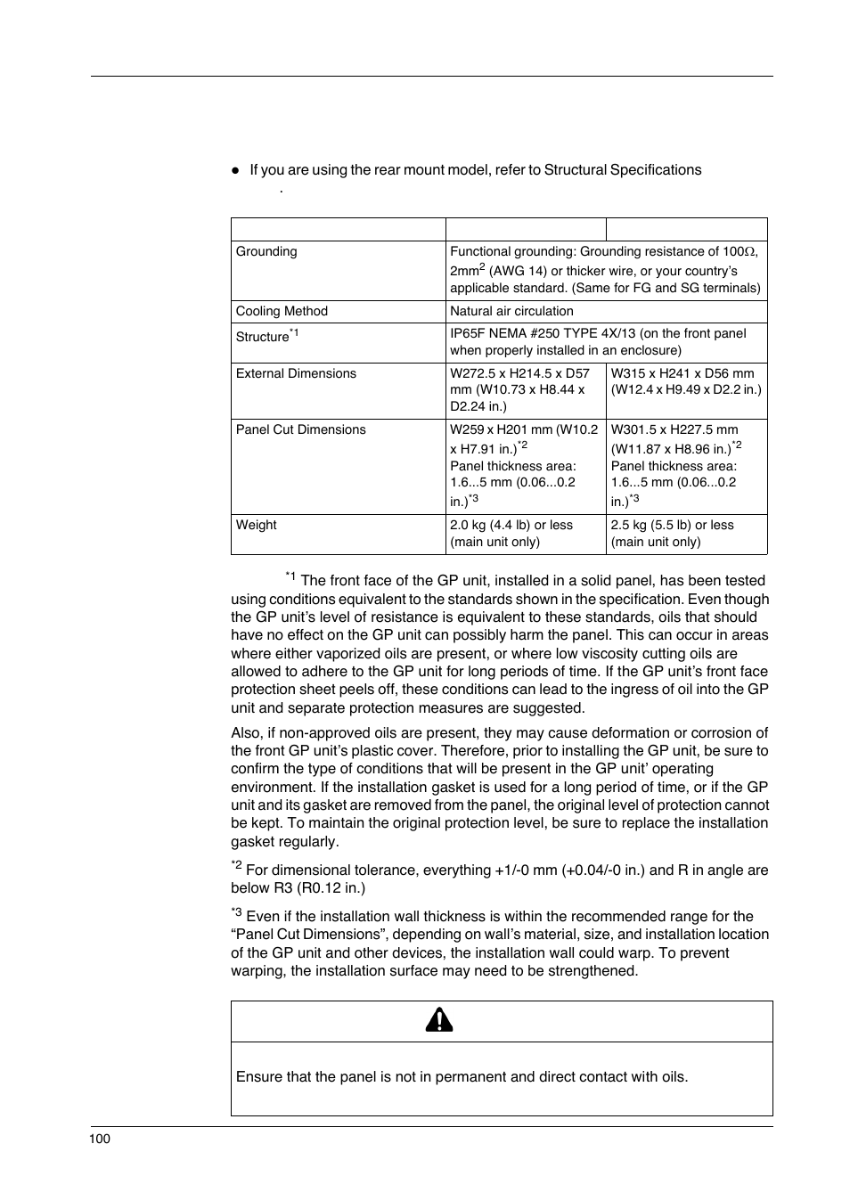 Structural specifications, Caution | Proface GP4600R - 12.1 Standard HMIs with Rear Mounting Options" User Manual | Page 100 / 240