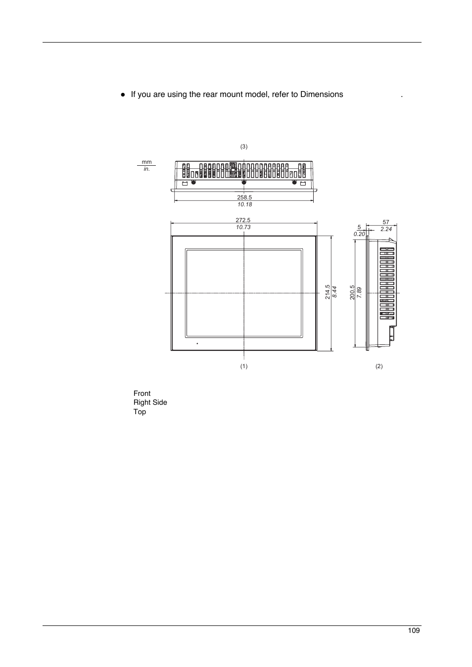 Dimensions | Proface GP4600R - 12.1 Standard HMIs with Rear Mounting Options" User Manual | Page 109 / 240