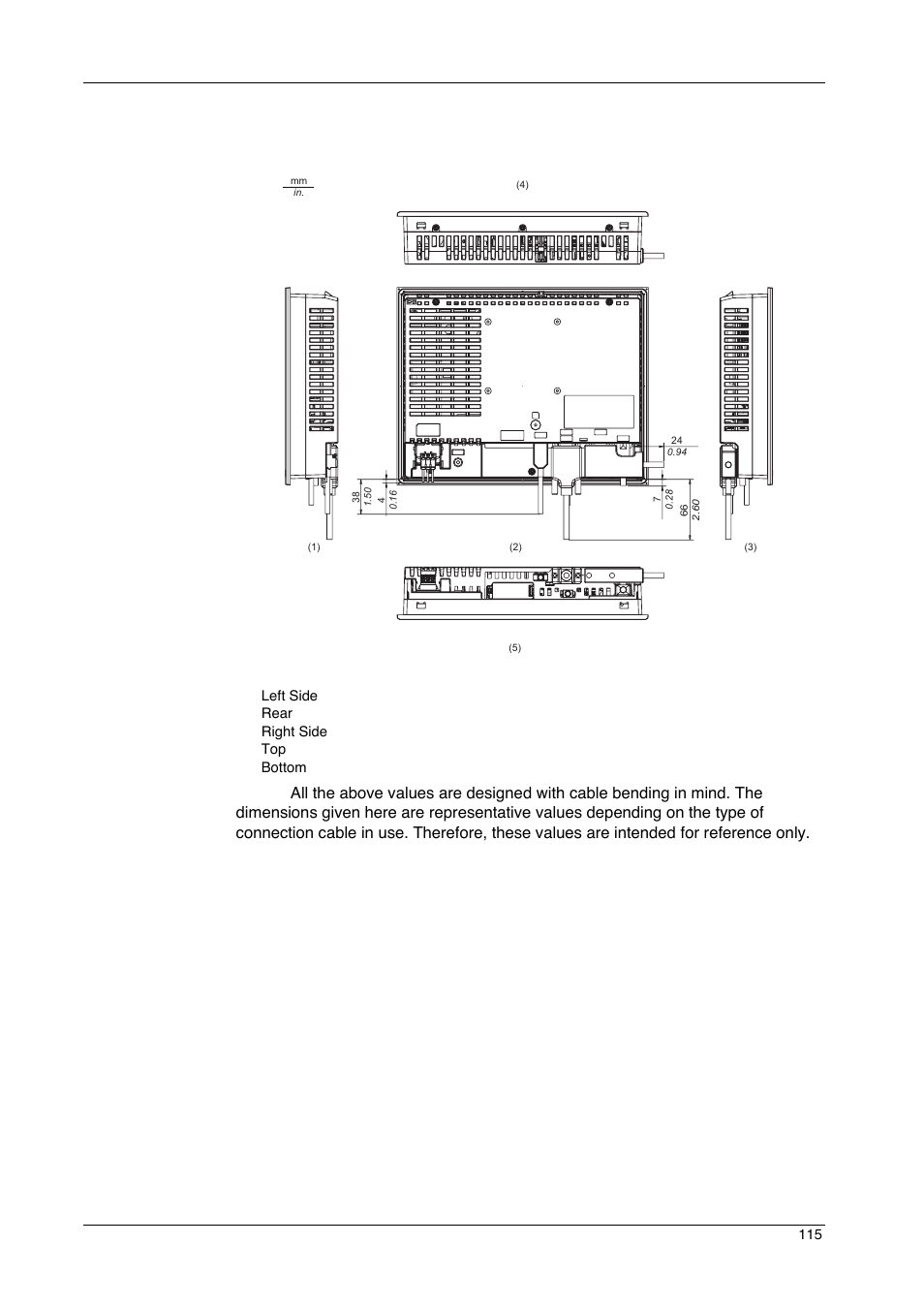 Dimensions with cables: gp-4503t | Proface GP4600R - 12.1 Standard HMIs with Rear Mounting Options" User Manual | Page 115 / 240