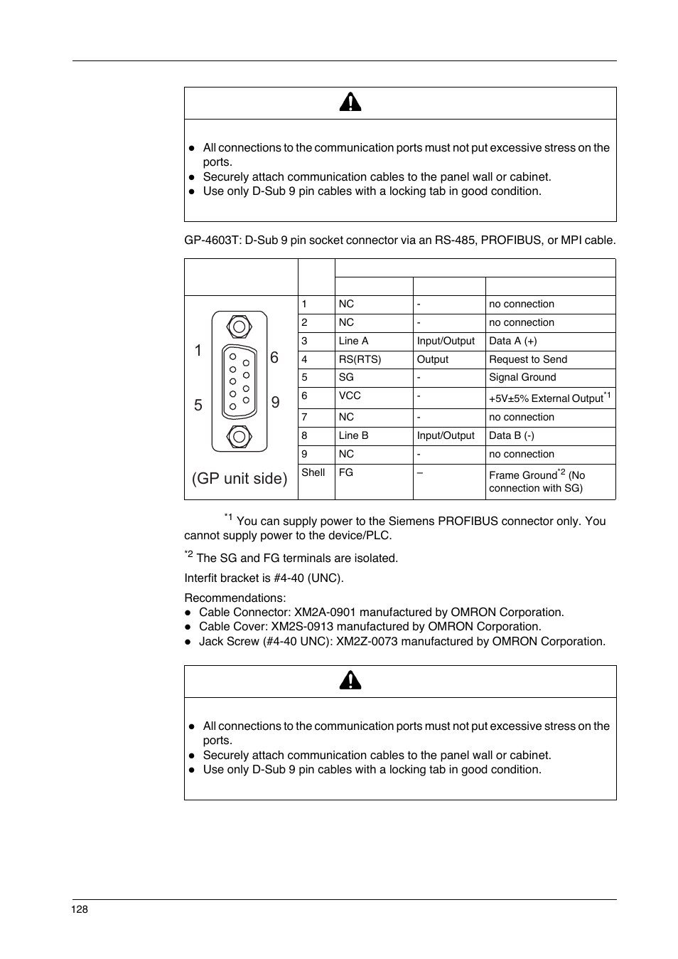 Caution, 69 1 5 (gp unit side) | Proface GP4600R - 12.1 Standard HMIs with Rear Mounting Options" User Manual | Page 128 / 240