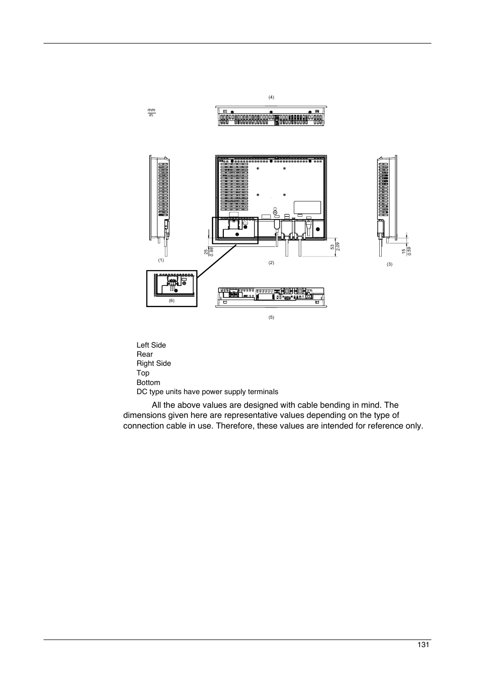 Dimensions with cables: gp-4601t | Proface GP4600R - 12.1 Standard HMIs with Rear Mounting Options" User Manual | Page 131 / 240