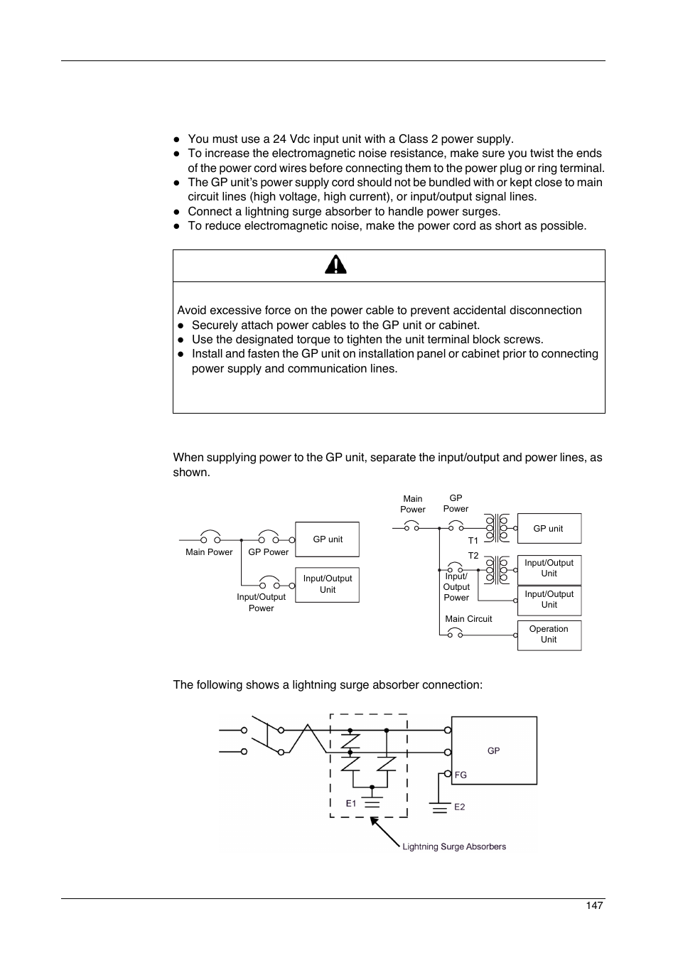 Connecting the power supply, Warning | Proface GP4600R - 12.1 Standard HMIs with Rear Mounting Options" User Manual | Page 147 / 240