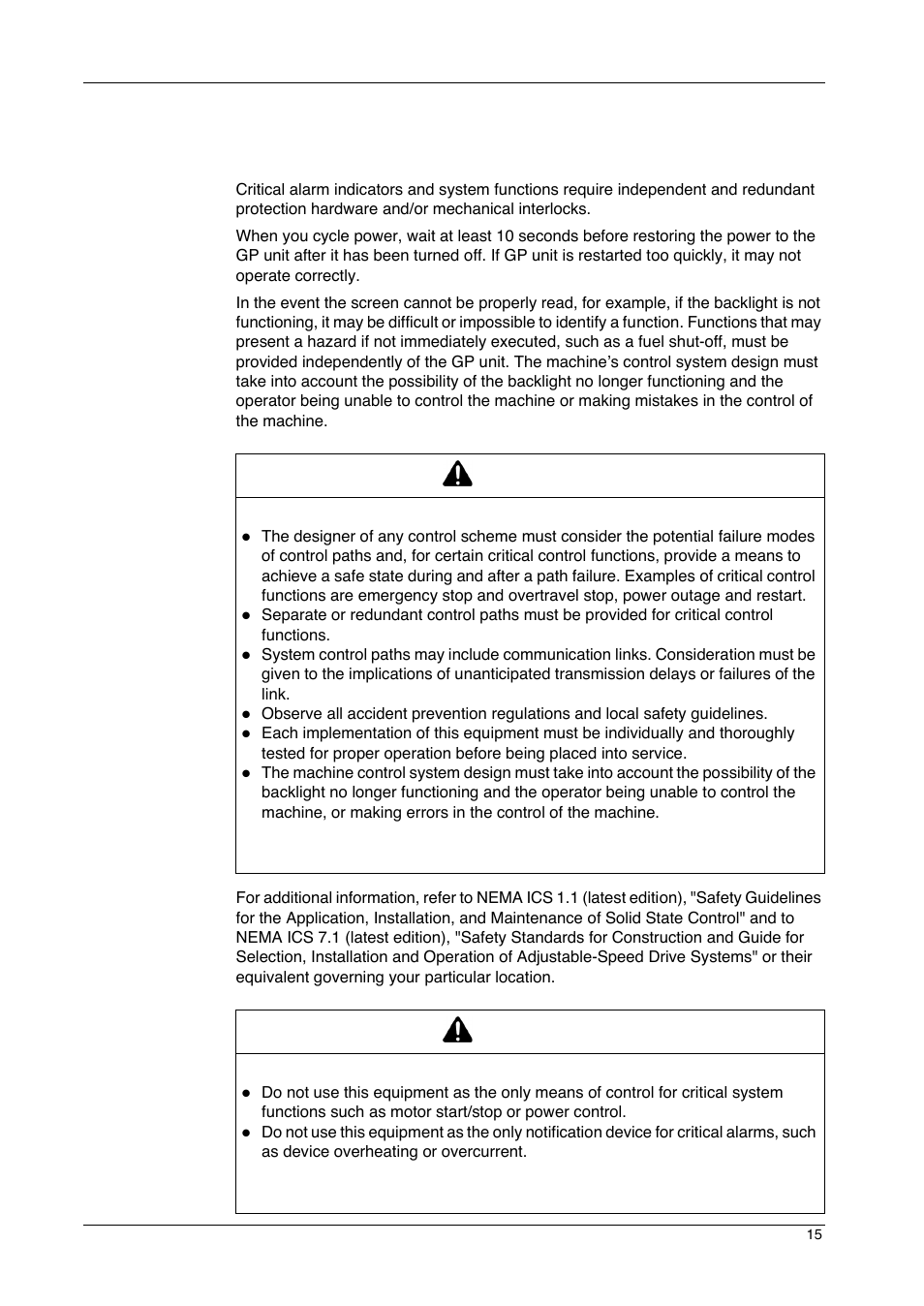 Gp series of panels, Warning | Proface GP4600R - 12.1 Standard HMIs with Rear Mounting Options" User Manual | Page 15 / 240