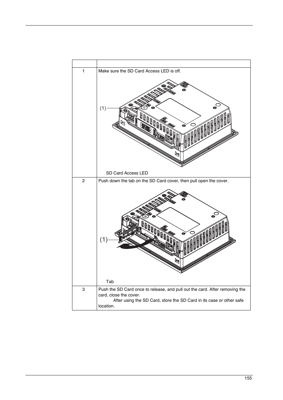 Removing the sd card | Proface GP4600R - 12.1 Standard HMIs with Rear Mounting Options" User Manual | Page 155 / 240