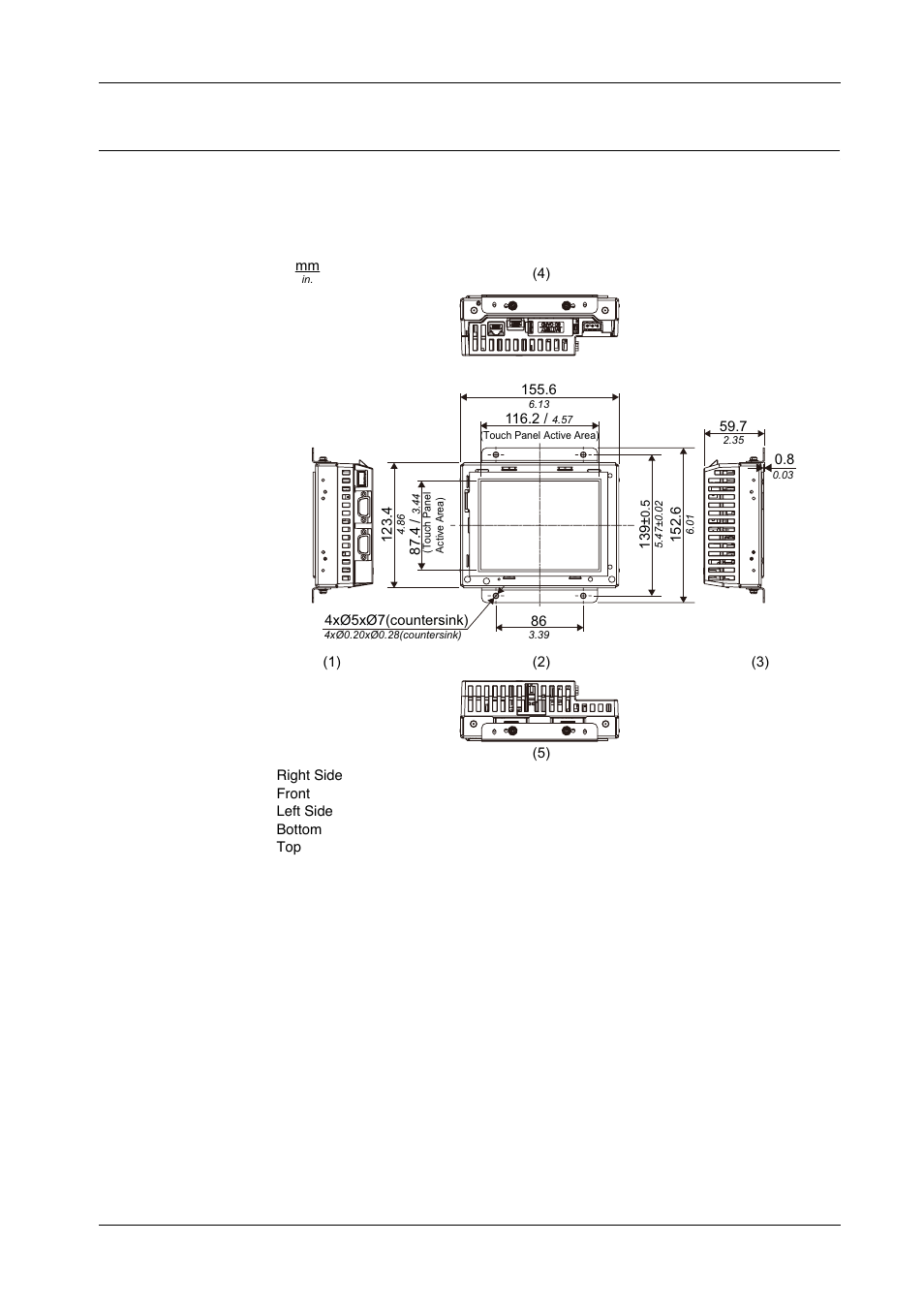 Dimensions, 6 dimensions | Proface GP4600R - 12.1 Standard HMIs with Rear Mounting Options" User Manual | Page 184 / 240
