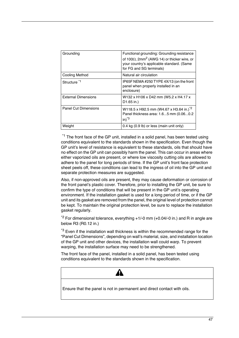 Structural specifications, Caution | Proface GP4600R - 12.1 Standard HMIs with Rear Mounting Options" User Manual | Page 47 / 240
