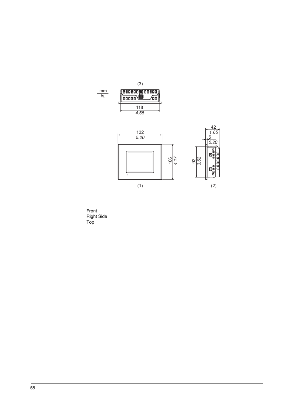 Dimensions | Proface GP4600R - 12.1 Standard HMIs with Rear Mounting Options" User Manual | Page 58 / 240