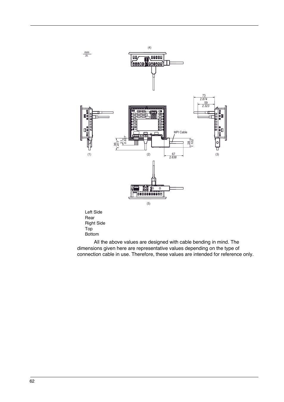Dimensions with cables: gp-4203t | Proface GP4600R - 12.1 Standard HMIs with Rear Mounting Options" User Manual | Page 62 / 240