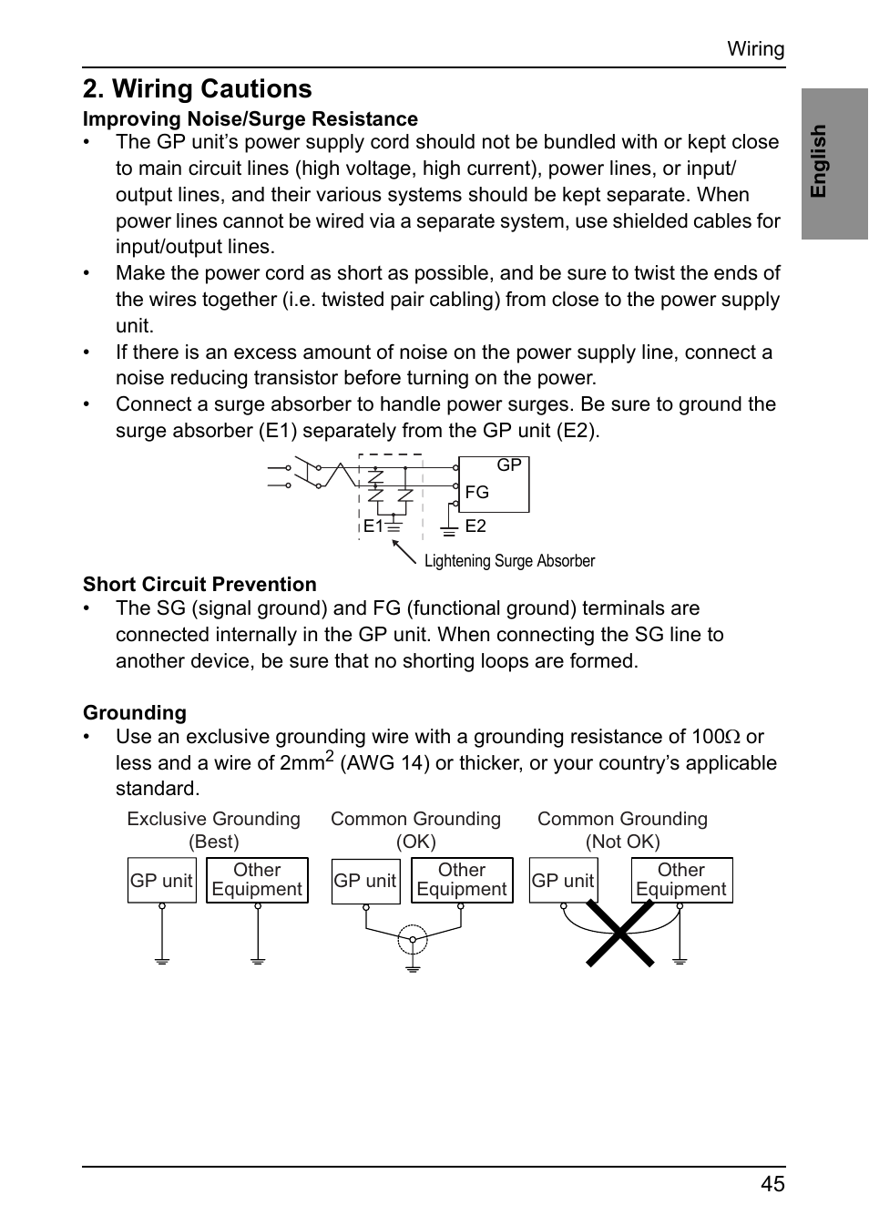 Wiring cautions | Proface GP4600R - 12.1 Standard HMIs with Rear Mounting Options" User Manual | Page 43 / 48