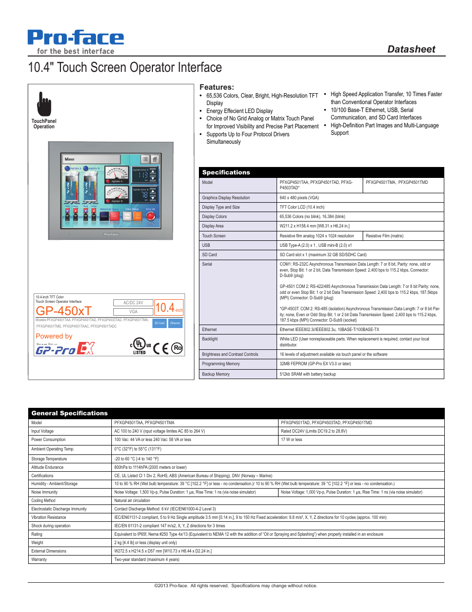 Proface GP4600 - 12.1 Standard HMIs" User Manual | 2 pages