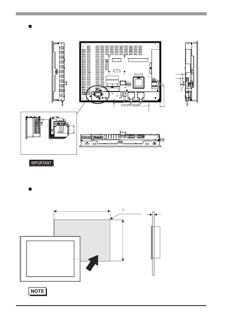 Cable attached dimensions, Panel cut dimensions | Proface AGP3500 - 10.4 DIO HMI" User Manual | Page 151 / 236