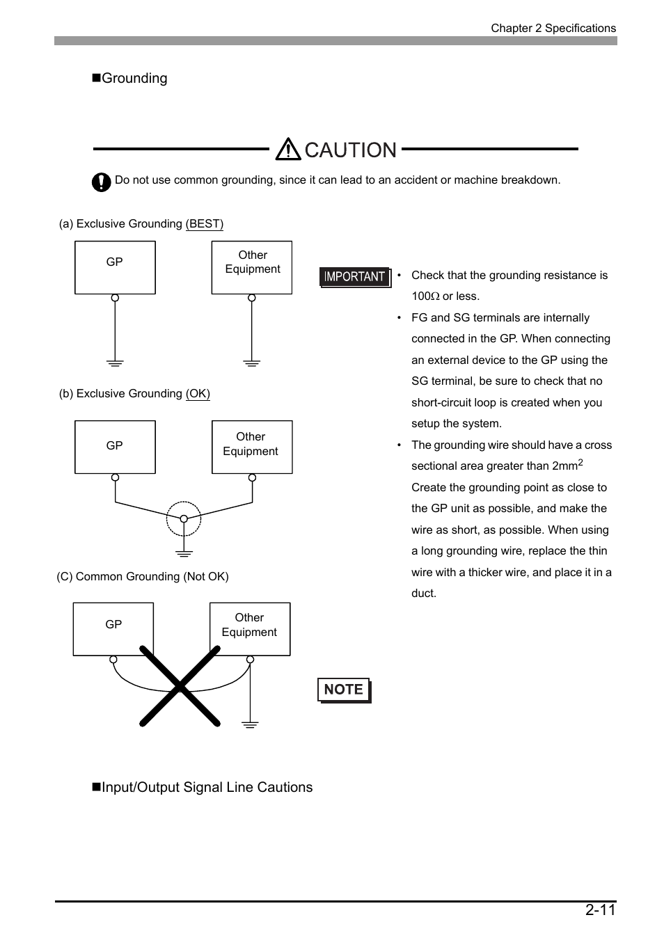 Grounding, Input/output signal line cautions | Proface AGP3500 - 10.4 DIO HMI" User Manual | Page 40 / 57