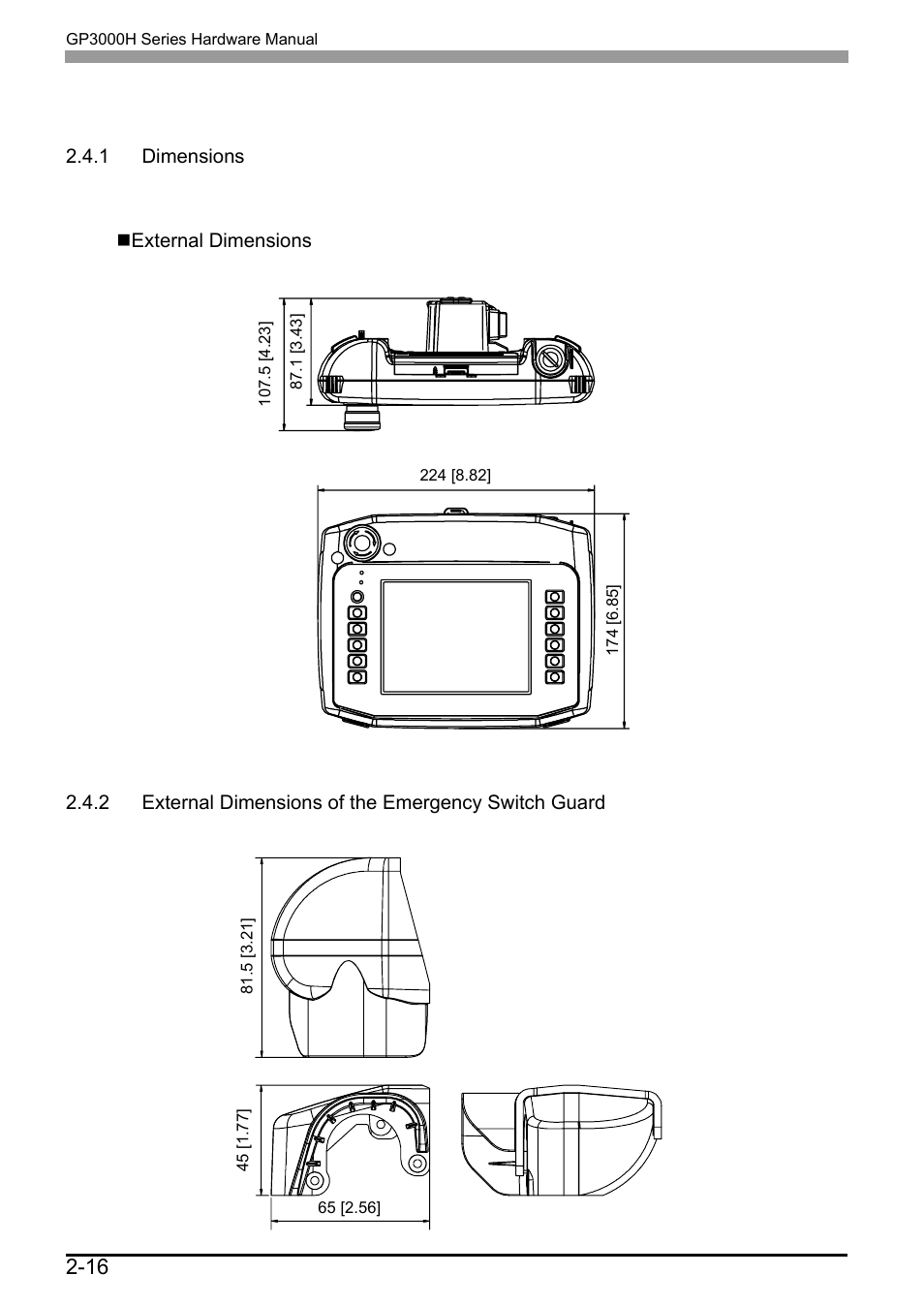 4 dimensions, 1 dimensions, 4 dimensions -16 | Dimensions, 16 2.4 dimensions | Proface AGP3500 - 10.4 DIO HMI" User Manual | Page 45 / 57