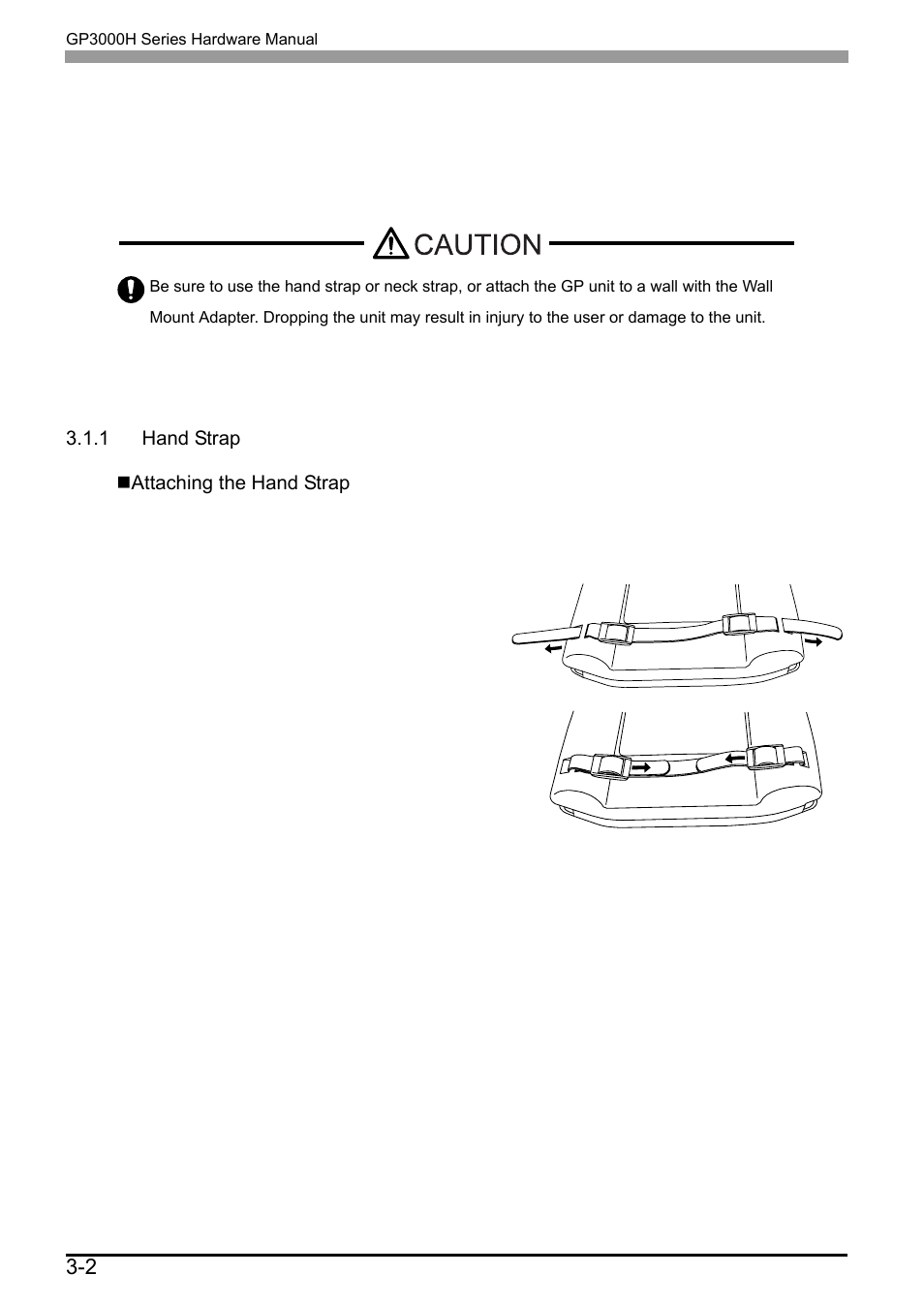 1 fixing the gp3000h, 1 hand strap, 1 fixing the gp3000h -2 | 1 hand strap -2 | Proface AGP3500 - 10.4 DIO HMI" User Manual | Page 47 / 57