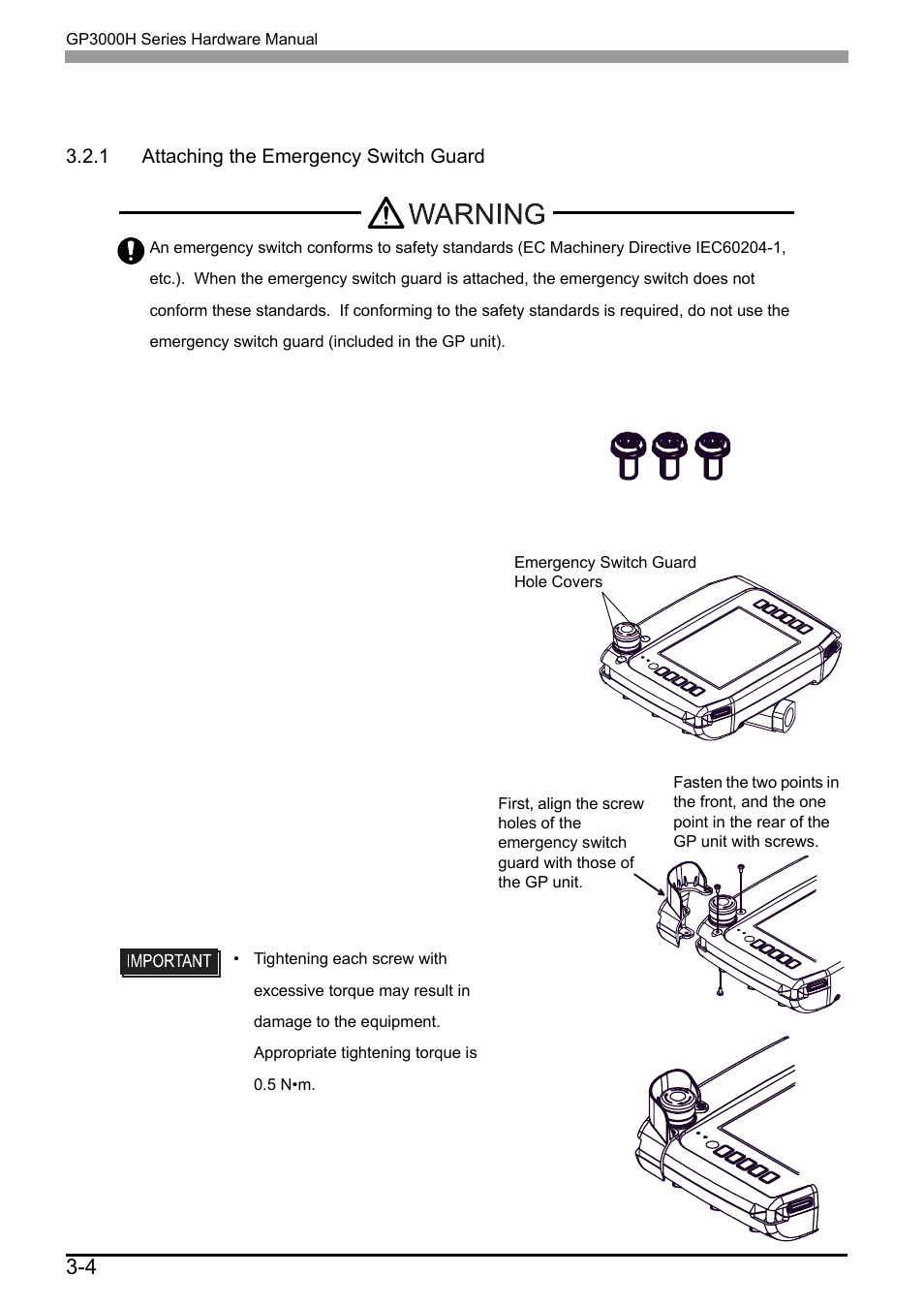 2 instructions for mounting accessories, 1 attaching the emergency switch guard, 2 instructions for mounting accessories -4 | 1 attaching the emergency switch guard -4, 4 3.2 instructions for mounting accessories | Proface AGP3500 - 10.4 DIO HMI" User Manual | Page 49 / 57
