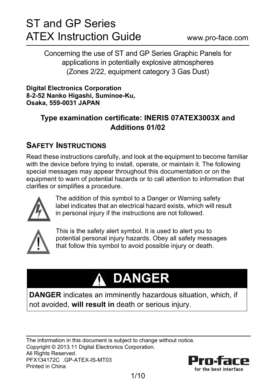 Proface AGP3500 - 10.4 DIO HMI" User Manual | 10 pages