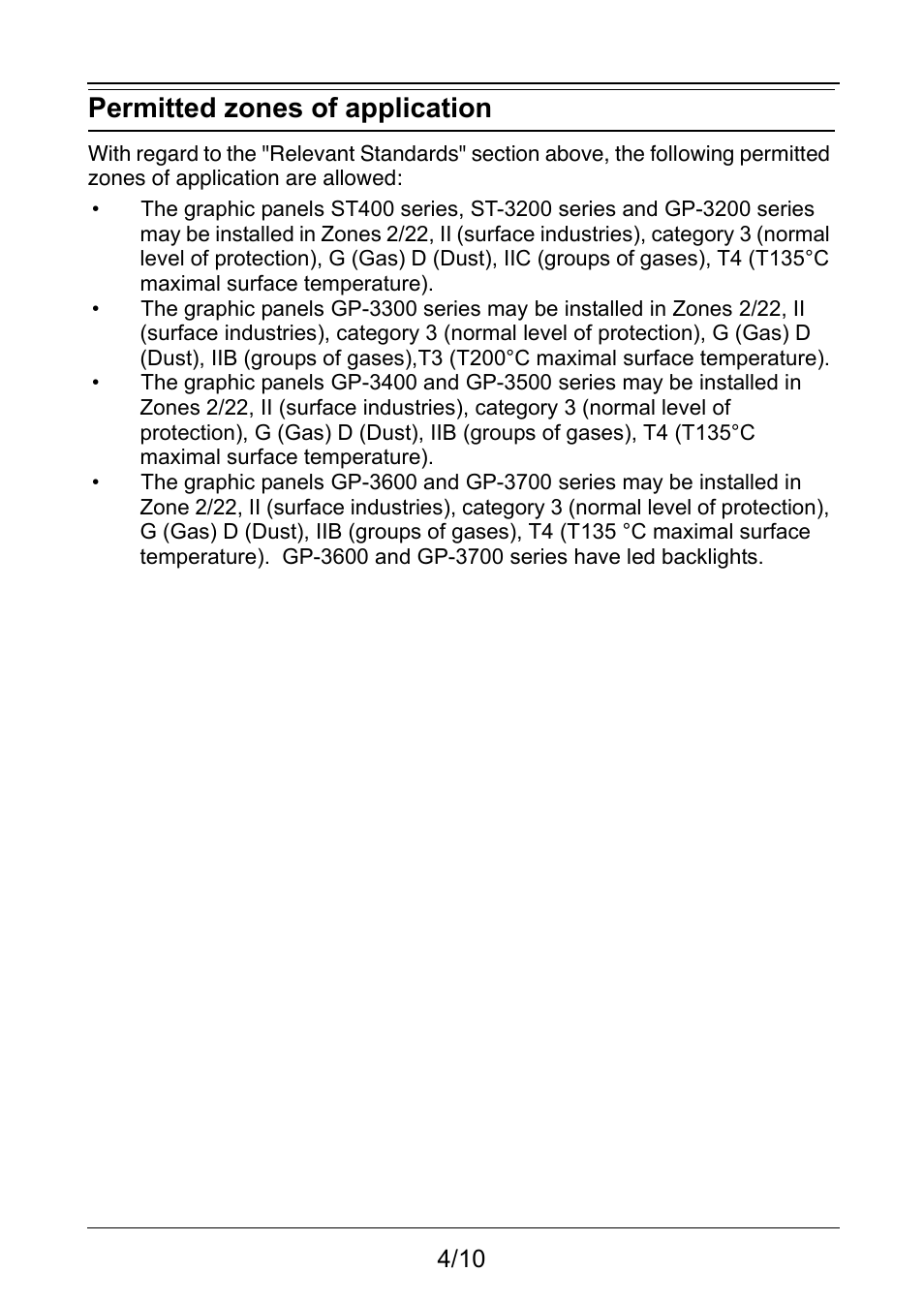 Permitted zones of application | Proface AGP3500 - 10.4 DIO HMI" User Manual | Page 4 / 10