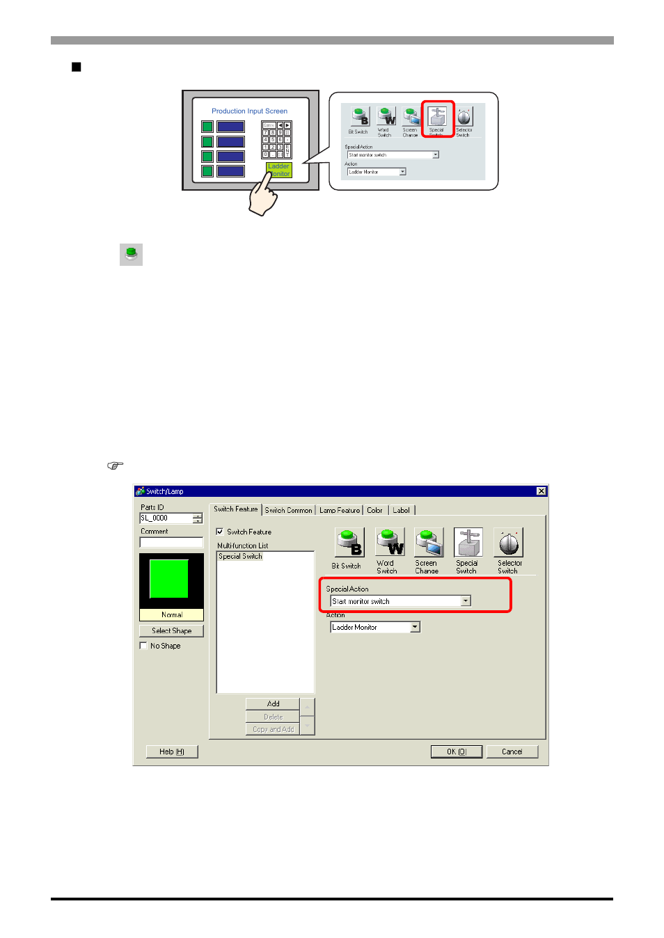 Start up procedure from switch parts, 1 main screen” (page 3-2) | Proface AGP3500 - 10.4 DIO HMI" User Manual | Page 20 / 43