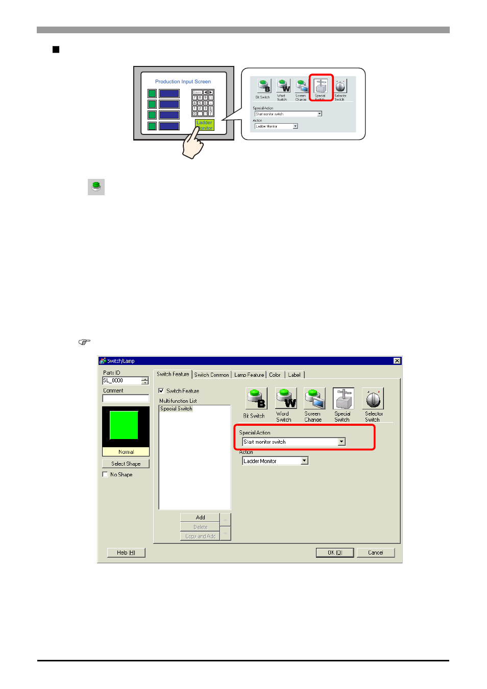 Start up procedure from switch parts, 1 main screen” (page 3-2) | Proface AGP3500 - 10.4 DIO HMI" User Manual | Page 16 / 39